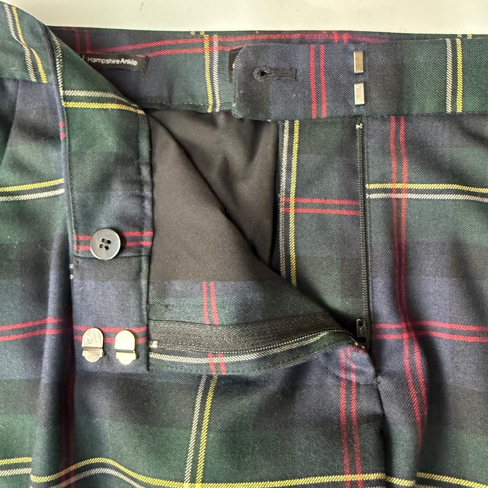 Talbots Hampshire Pants Womens 8 Green Plaid Wool Blend Straight Leg Fully Lined - Picture 8 of 16